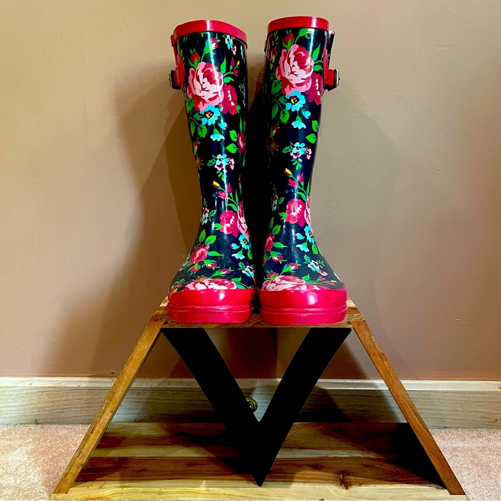 Pink & Navy Floral Rubber Rain Boots